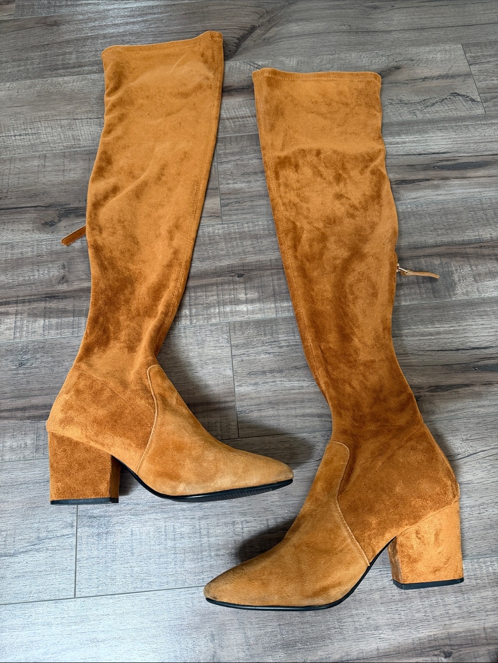 Women's Over-the-Knee Suede Block Heel Boots - Tan size 8.5